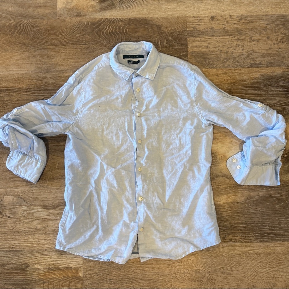Perry Ellis Light Blue Casual Linen Button Down Shirt